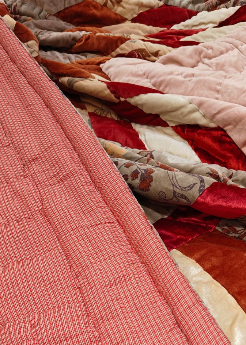 Star Velvet Patch Quilt Crimson Red