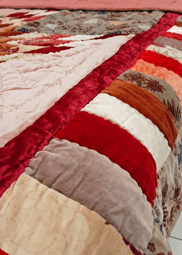 Star Velvet Patch Quilt Crimson Red