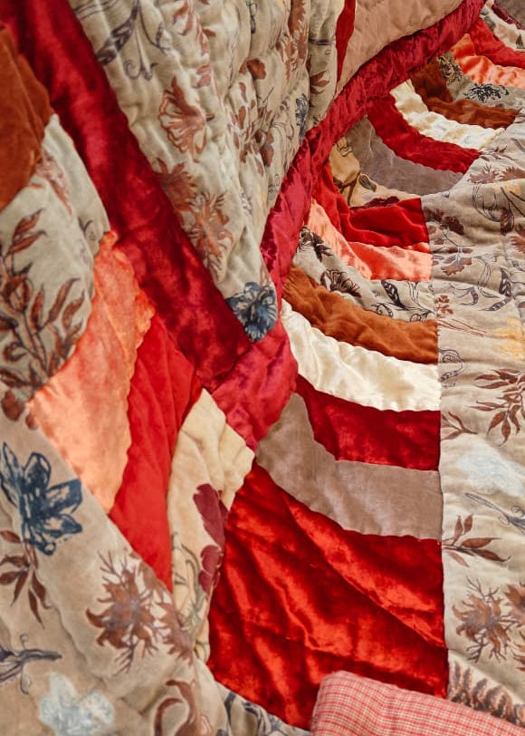 Star Velvet Patch Quilt Crimson Red