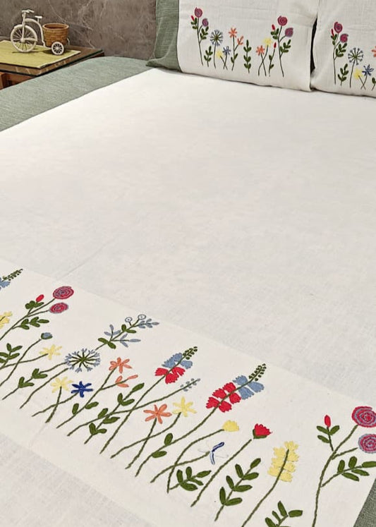 Tulip Hand Embroidered Bed Cover