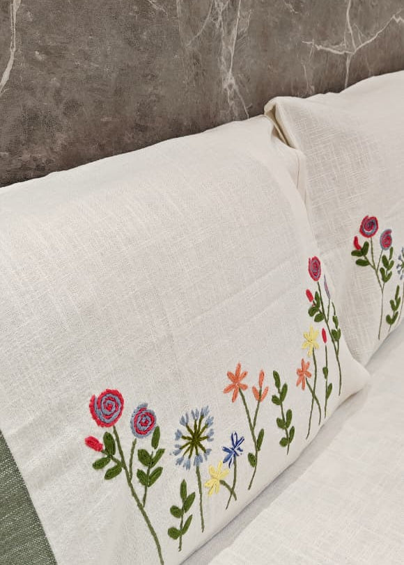 Tulip Hand Embroidered Bed Cover