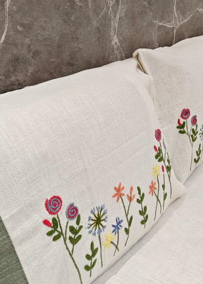 Tulip Hand Embroidered Bed Cover