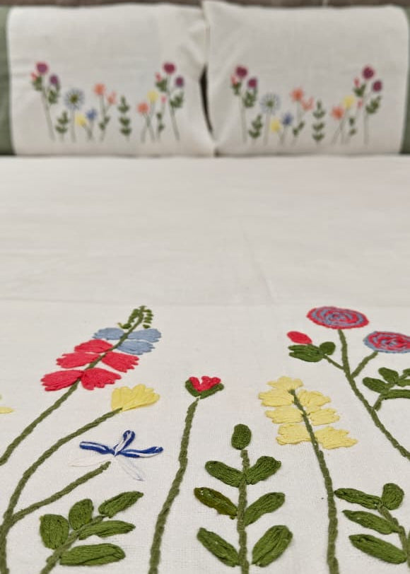 Tulip Hand Embroidered Bed Cover