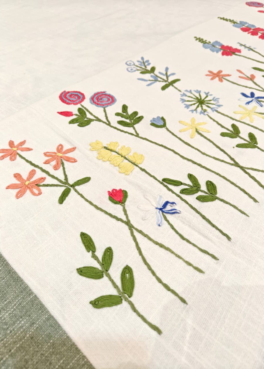 Tulip Hand Embroidered Bed Cover