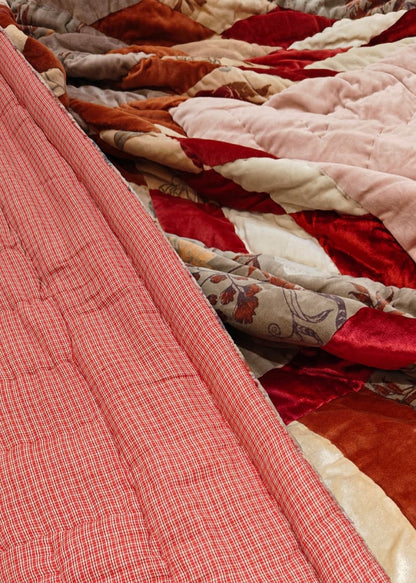 Star Velvet Patch Quilt Crimson Red
