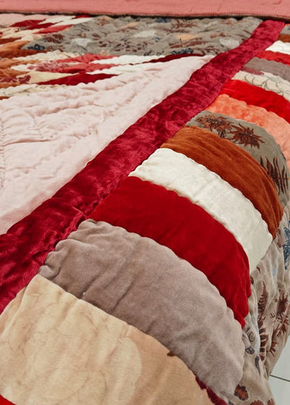 Star Velvet Patch Quilt Crimson Red