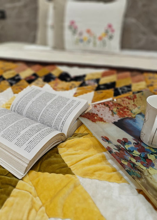 Star Velvet Patch Quilt Mustard Yellow