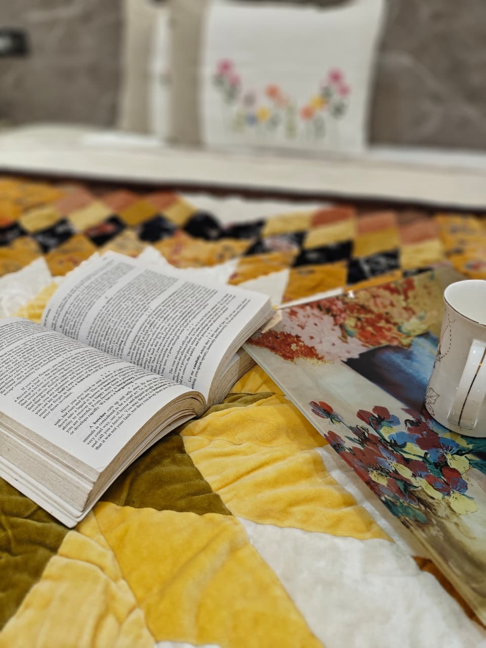 Star Velvet Patch Quilt Mustard Yellow