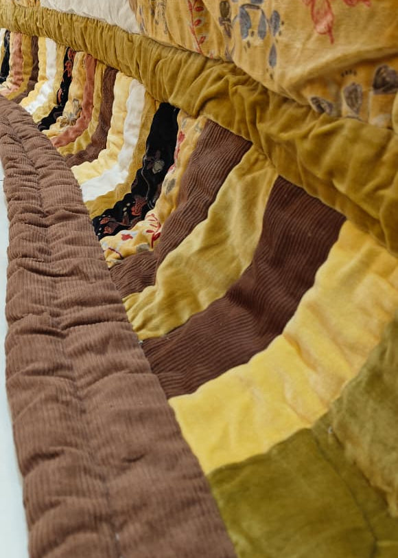 Star Velvet Patch Quilt Mustard Yellow