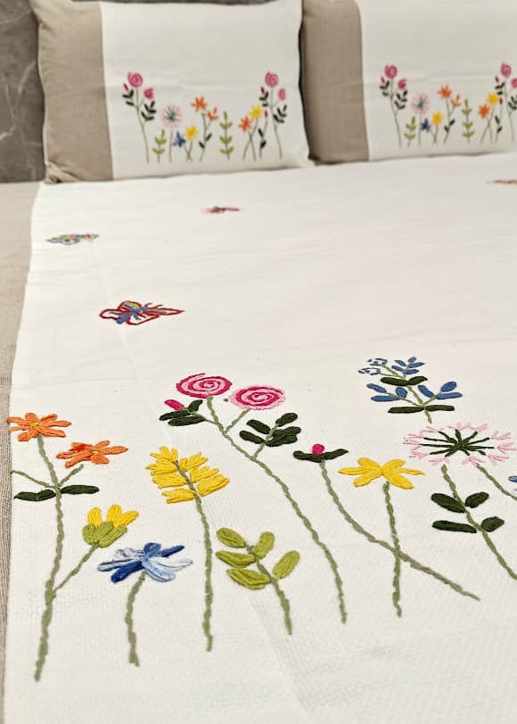 Tulip Hand Embroidered Bed Cover