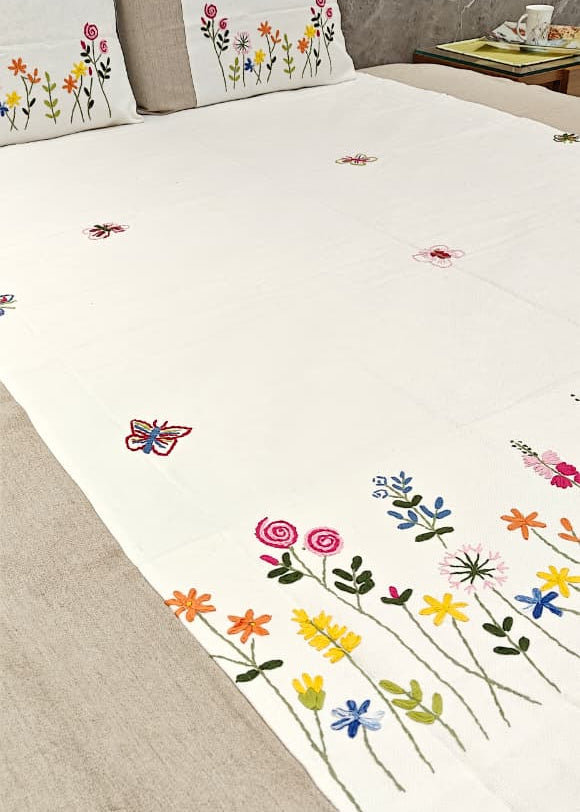Tulip Hand Embroidered Bed Cover