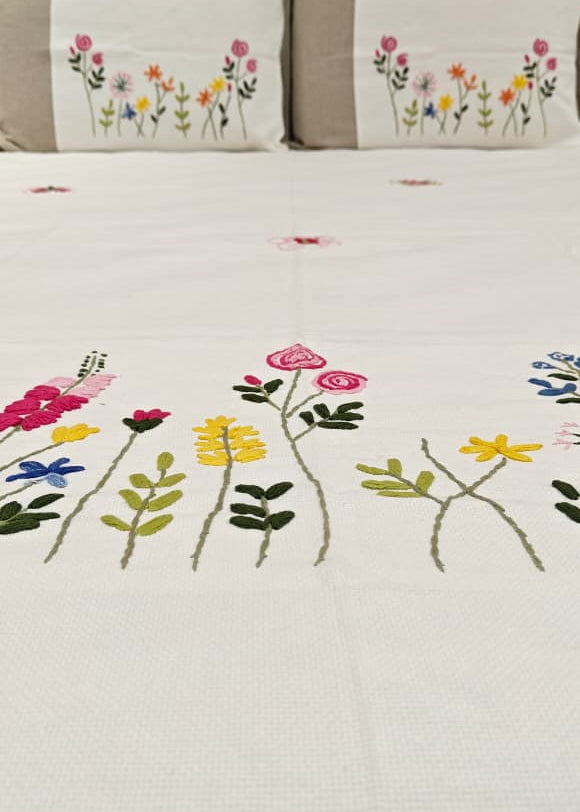 Tulip Hand Embroidered Bed Cover