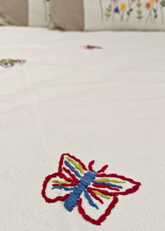 Tulip Hand Embroidered Bed Cover