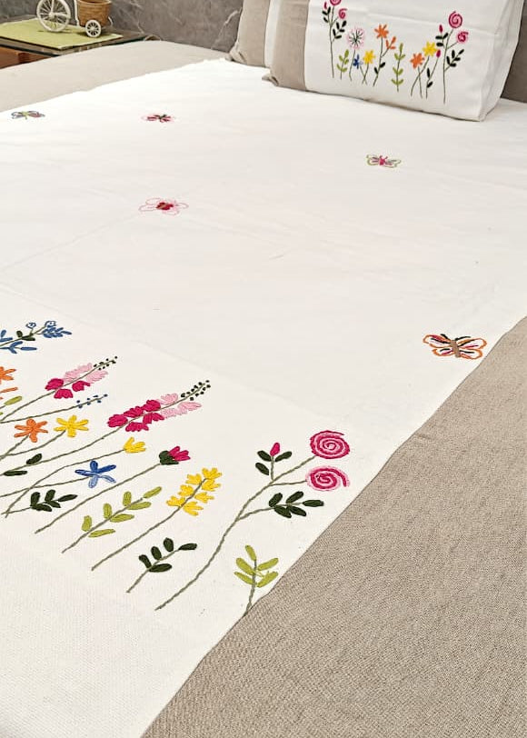 Tulip Hand Embroidered Bed Cover
